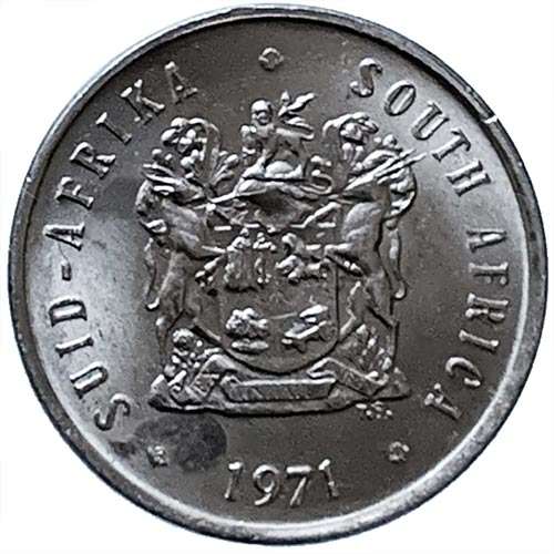 1971 South Africa 5c pure nickel About Uncirculated