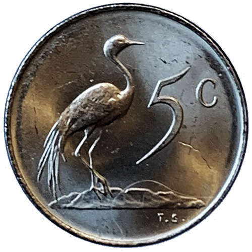 1975 South Africa 5c uncirculated nickel