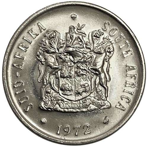 1972 South Africa 20c uncirculated nickel