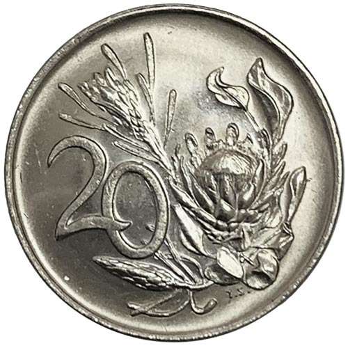 1972 South Africa 20c uncirculated nickel