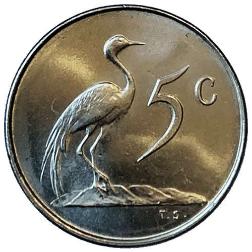 1967 South Africa 5c uncirculated nickel Afrikaans