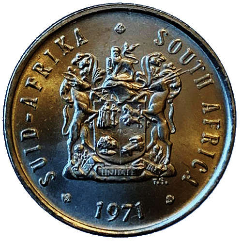 1971 South Africa 5c uncirculated nickel