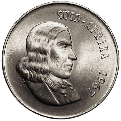 1967 South Africa Afrikaans 20c uncirculated nickel