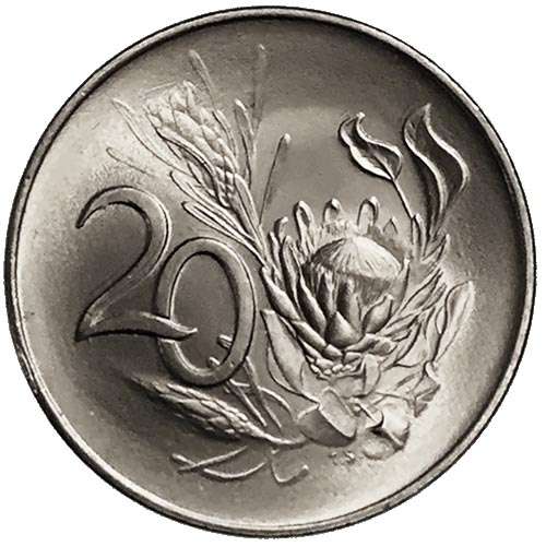 1967 South Africa Afrikaans 20c uncirculated nickel