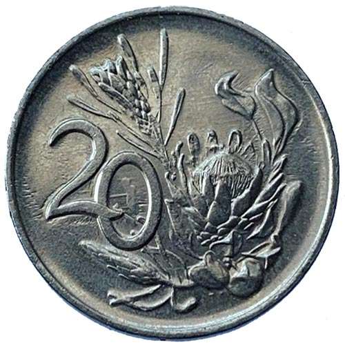 1990 South Africa 20c AU pure nickel