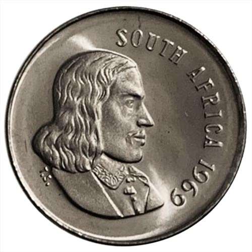 1969 South Africa 5c uncirculated nickel English