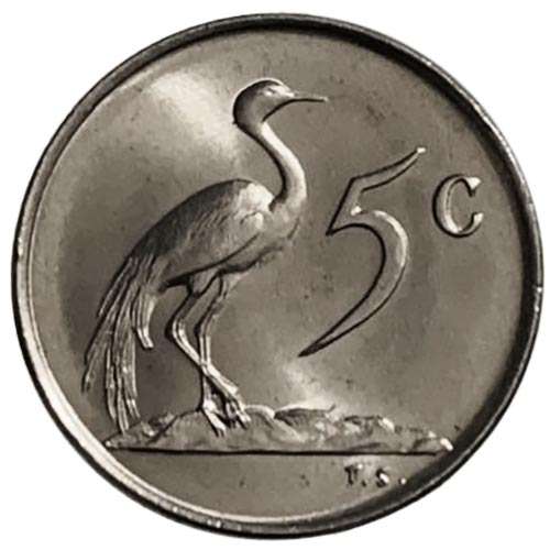1969 South Africa 5c uncirculated nickel English