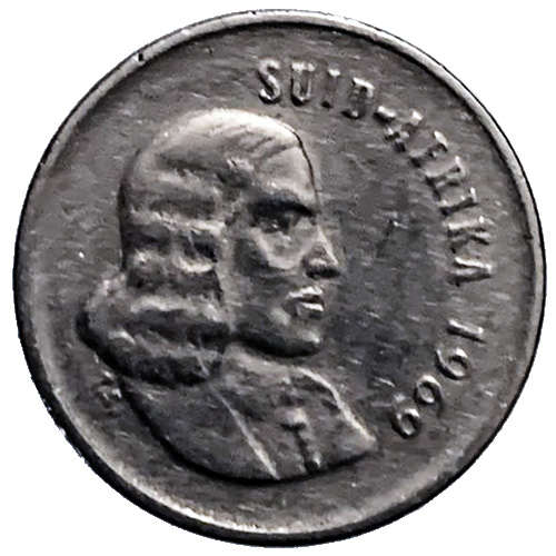 1969 South Africa 5c nickel Afrikaans Fine