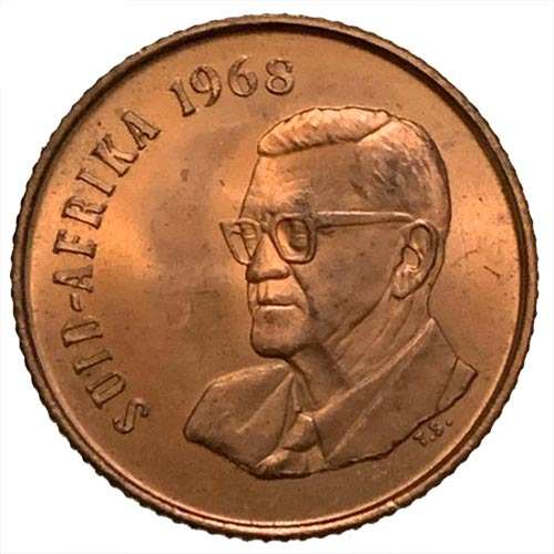 1968 South Africa Afrikaans 2c uncirculated bronze
