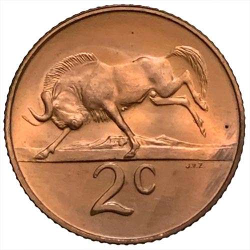 1968 South Africa Afrikaans 2c uncirculated bronze