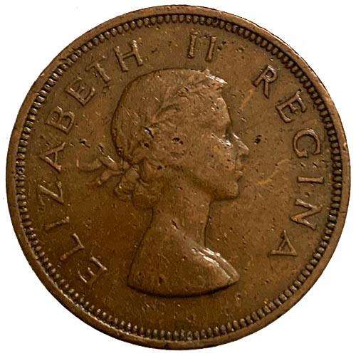 1957 South Africa 1 Penny -Elizabeth II 1st portrait