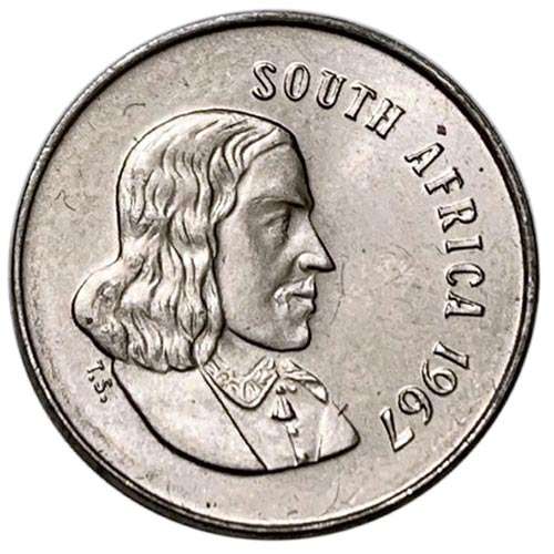 1967 South Africa 5c uncirculated nickel English