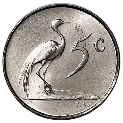 1967 South Africa 5c uncirculated nickel English