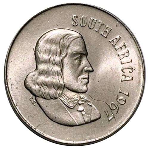 1967 South Africa 10c English uncirculated nickel
