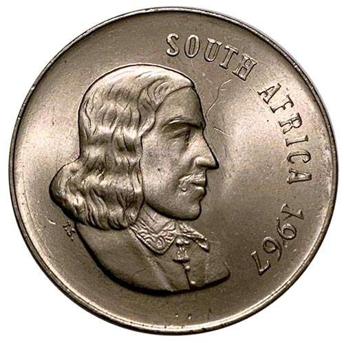 1967 South Africa English 20c uncirculated nickel