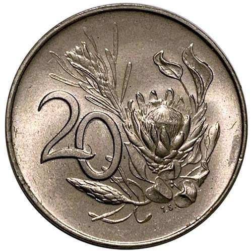 1967 South Africa English 20c uncirculated nickel