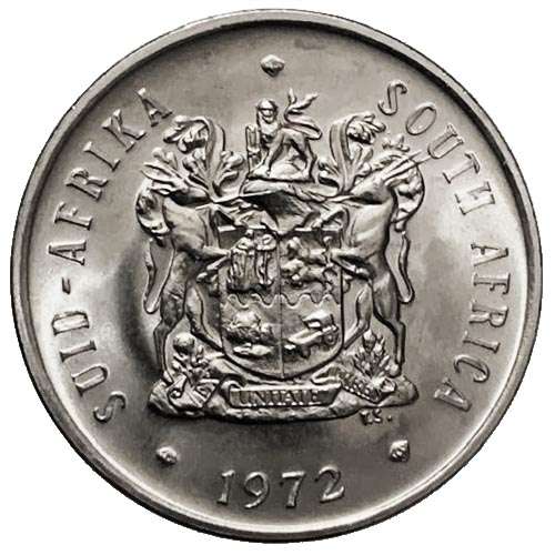 1972 South Africa 20c uncirculated nickel