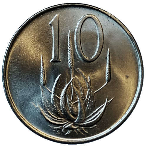 1967 South Africa 10c English uncirculated nickel