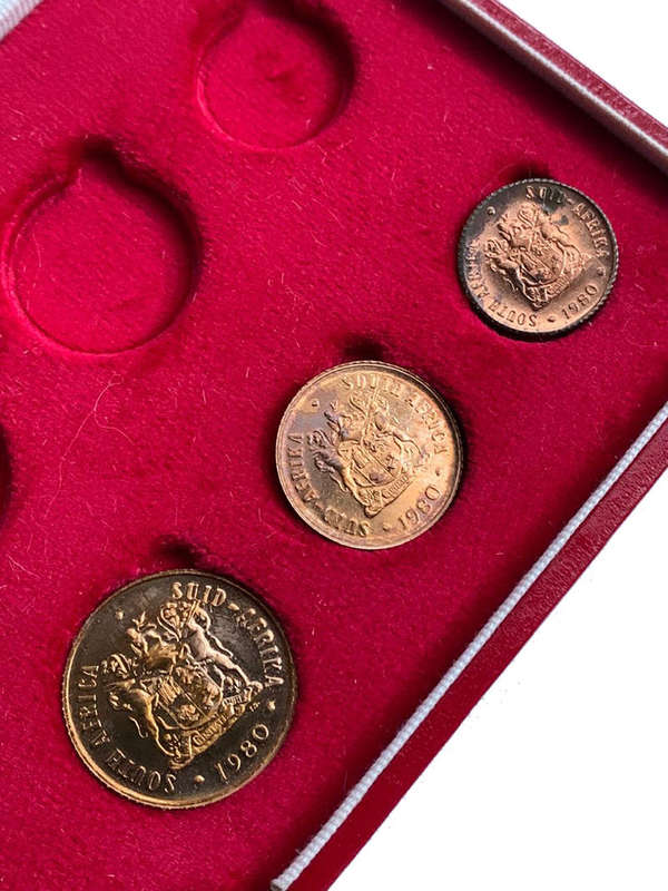 1980 South Africa half cent one cent two cent only PROOF in long proof box