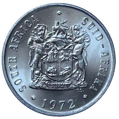 1972 South Africa 10c uncirculated nickel