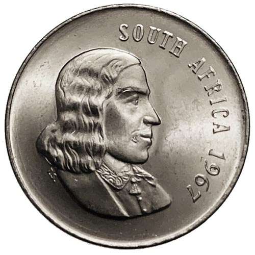 1967 South Africa English 20c uncirculated nickel