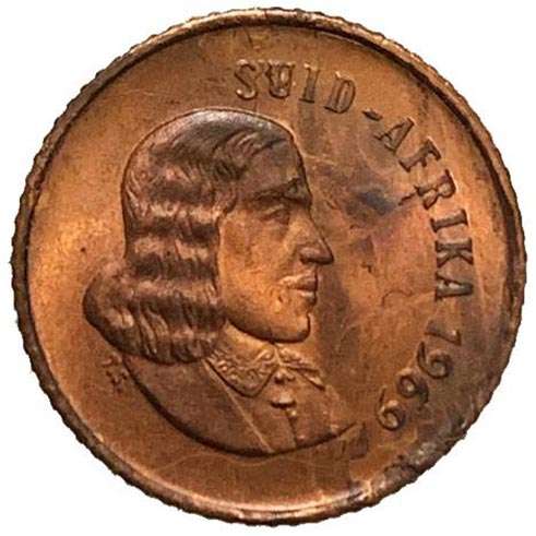 1969 South Africa Afrikaans 1c uncirculated bronze