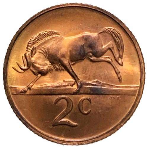 1969 South Africa Afrikaans 2c uncirculated bronze