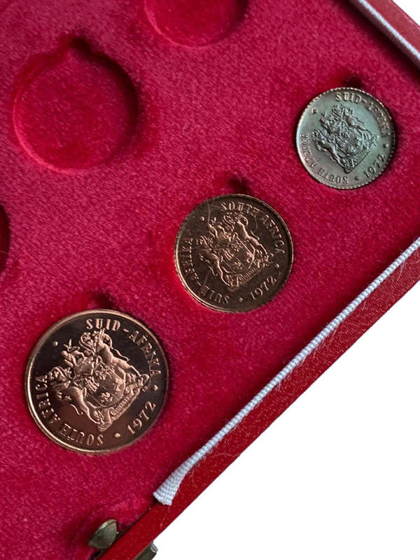 1972 South Africa half cent one cent two cent only PROOF in long proof box