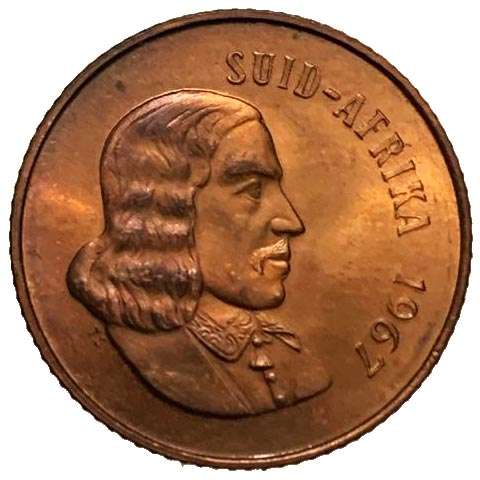 1967 South Africa Afrikaans 2c uncirculated bronze