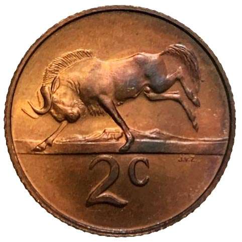 1967 South Africa Afrikaans 2c uncirculated bronze