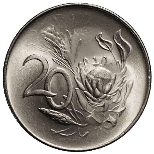 1967 South Africa Afrikaans 20c uncirculated nickel