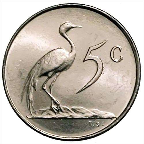 1967 South Africa 5c uncirculated nickel English