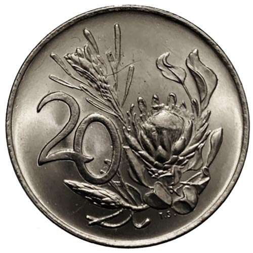 1972 South Africa 20c uncirculated nickel
