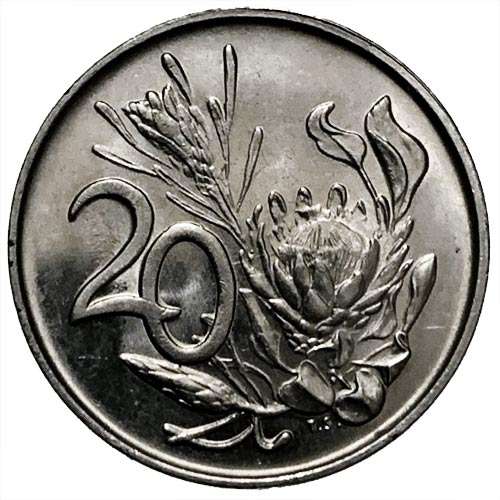 1989 South Africa 20c AU pure nickel