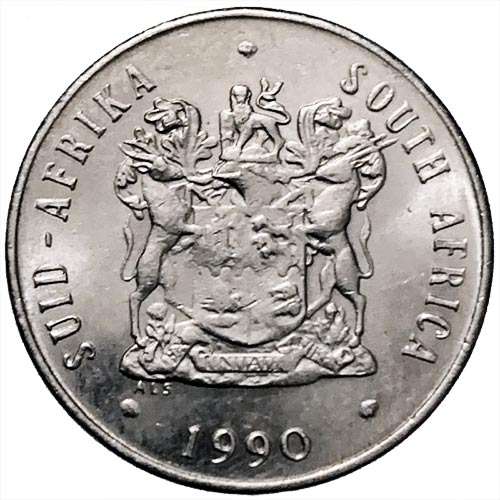1990 South Africa 20c pure nickel Extra Fine