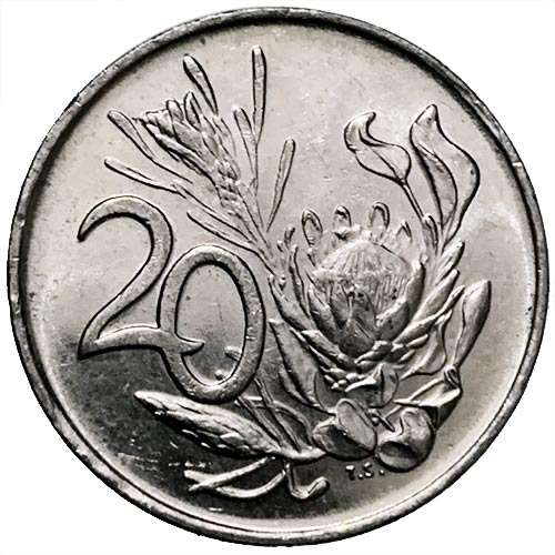 1990 South Africa 20c AU pure nickel
