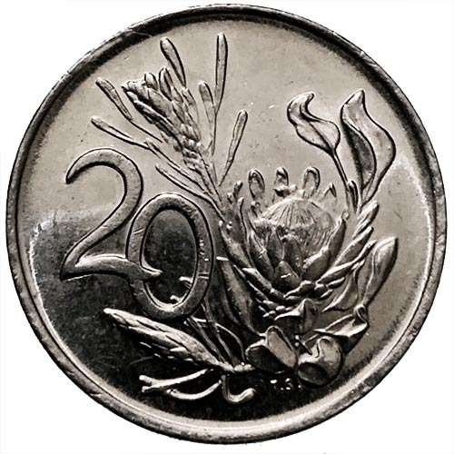 1990 South Africa 20c AU pure nickel