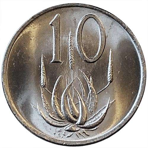 1989 South Africa 10c nickel Extra Fine