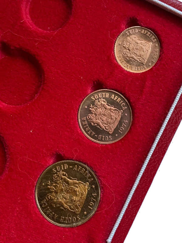 1974 South Africa half cent one cent two cent only PROOF in long proof box