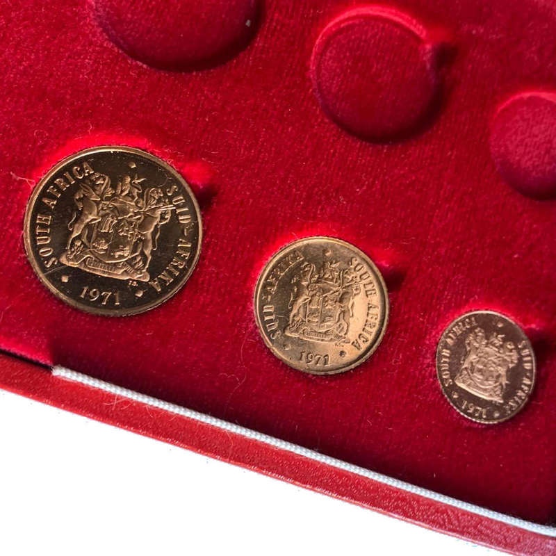 1971 South Africa half cent one cent two cent only PROOF in long proof box