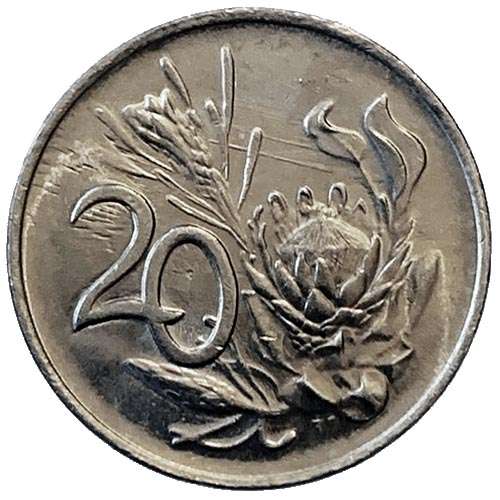 1990 South Africa 20c pure nickel