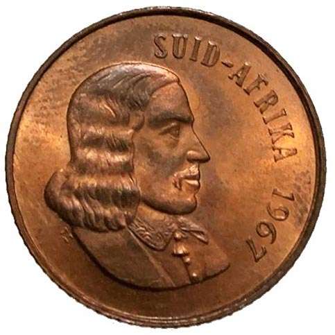 1967 South Africa Afrikaans 2c uncirculated bronze