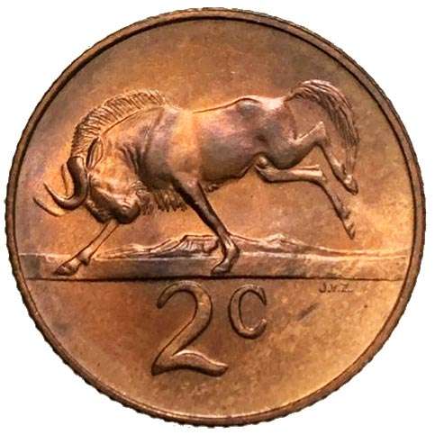 1967 South Africa Afrikaans 2c uncirculated bronze