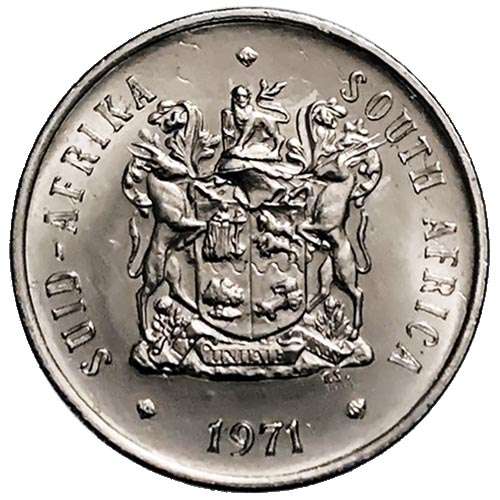 1971 South Africa 20c uncirculated nickel