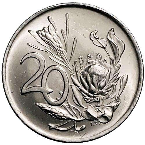 1971 South Africa 20c uncirculated nickel