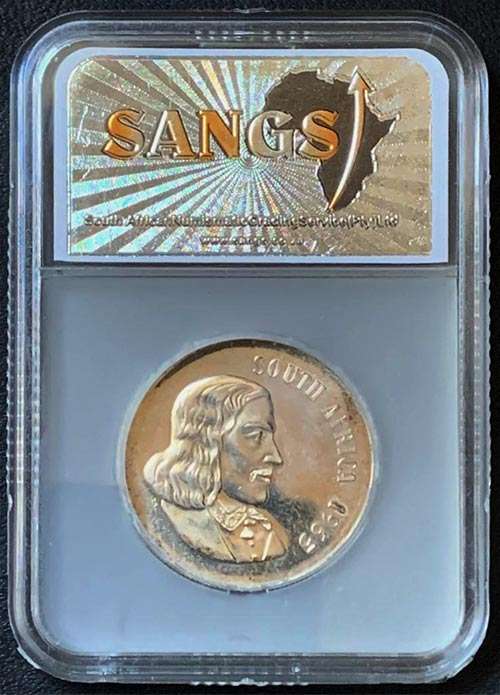 1965 SA Springbok R1 English proof silver coin SANGS PF64
