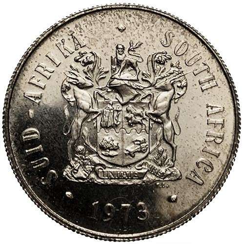 1973 South Africa R1 Springbok silver proof coin in Red SA Mint box