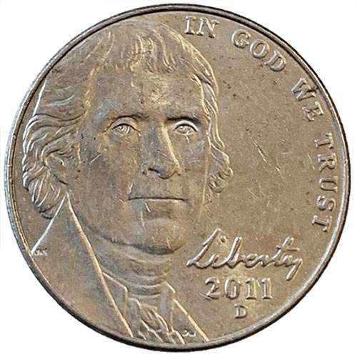 2011 5 Cents "Jefferson Nickel" 2nd portrait, Return to Monticello Denver Mint Very Fine
