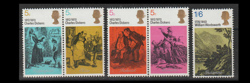 Great Britain UMM Set Chartes Dickens and William Wordsworth 1970 CV R35
