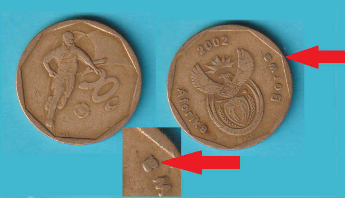ERROR South Africa Soccer 50c 2002